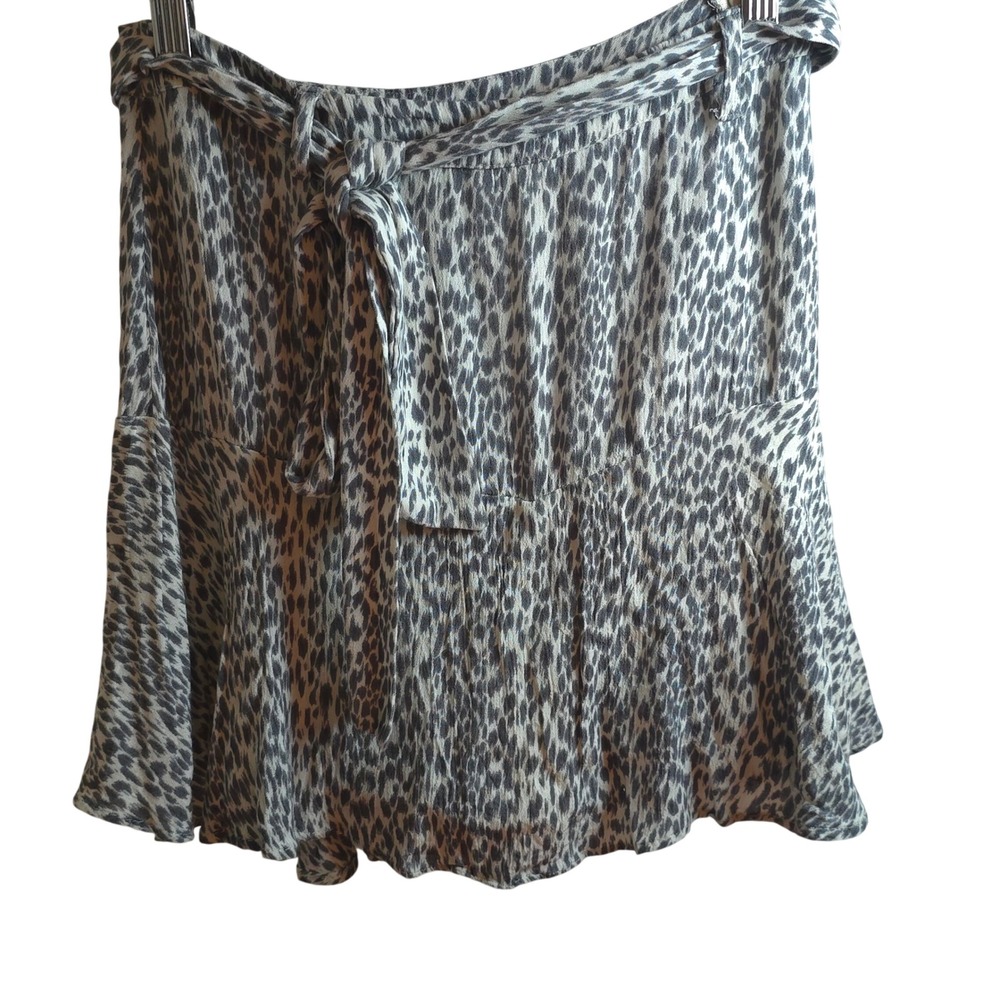AllSaints Leopard Print Wrap Mini Skirt Tie Waist Silk Blend Minimalist Party